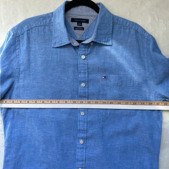 Tommy Hilfiger Blue Short Sleeve Button Down Linen Cotton Blend Men's Size Large - Picture 9 of 10